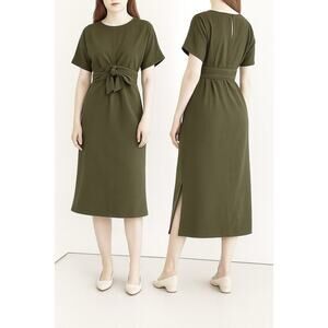 Modern Citizen McKenna Tie-Front Organic Cotton Midi Dress Sz S Olive Green